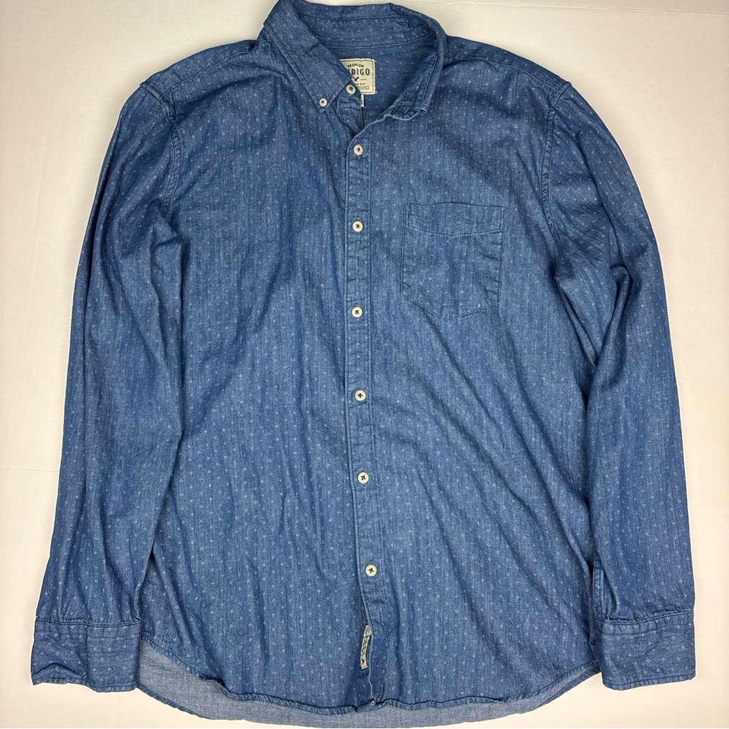 American Eagle Outfitters Mens Xl Button Up Shirt Indigo Blue Floral Long Sleeve